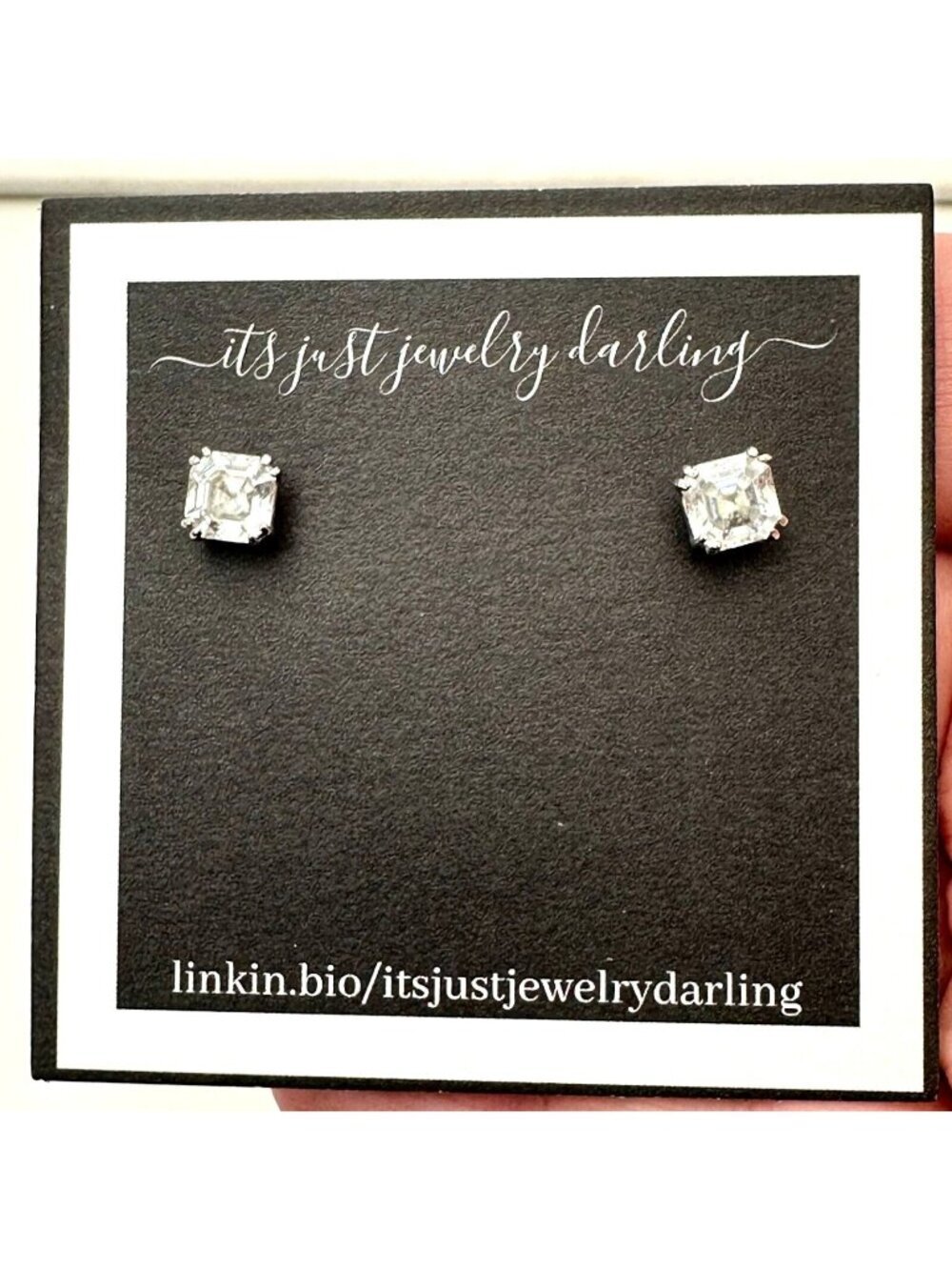 Womens Earrings 14K White Gold Cubic Zirconia Princess Cut Studs Pierced Estate